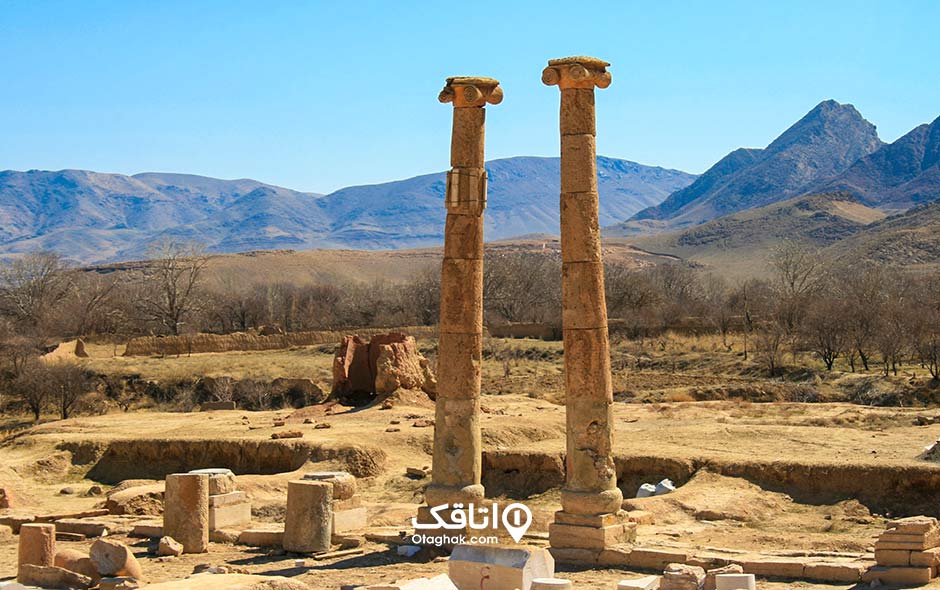 ستون های بازمانده از دوره اشکانیان در روستای خورهه