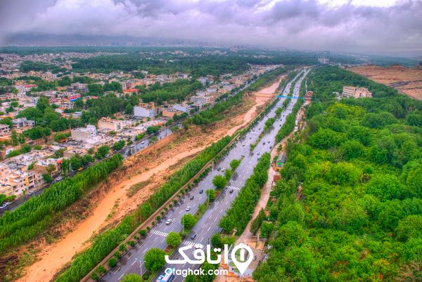 نمای بالای شهر شیراز در یک روز ابری