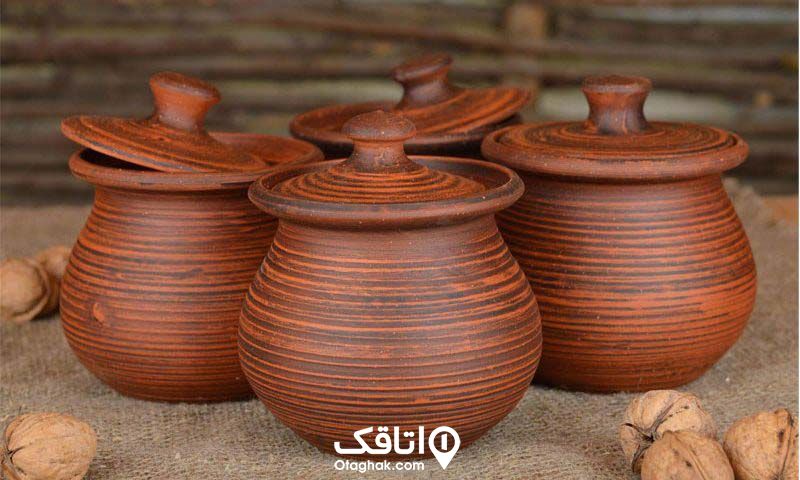 ظرف سفالی درب دار برای استفاده بجای گلدان یا ظرف غذا