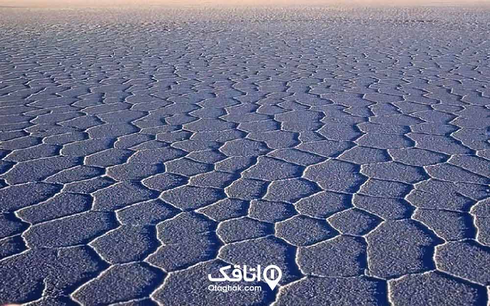 زمینی ترک ترک شده از شدت خشکی و شوری در دریاچه نمک خور و بیابانک