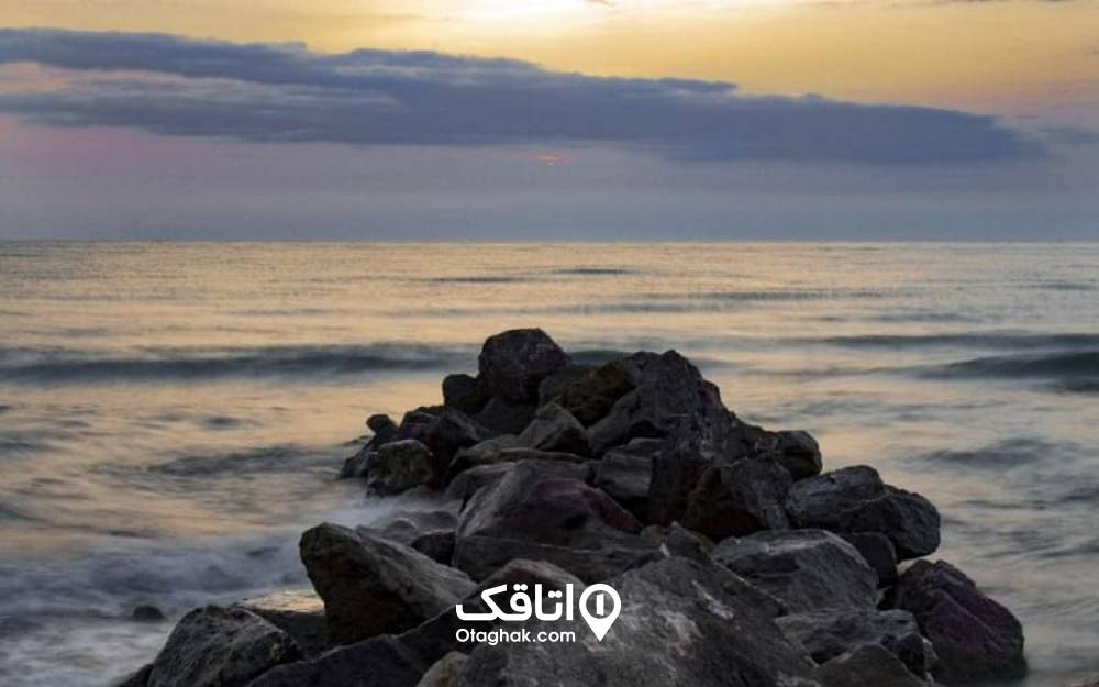 غروب آفتاب در ساحل چمخاله