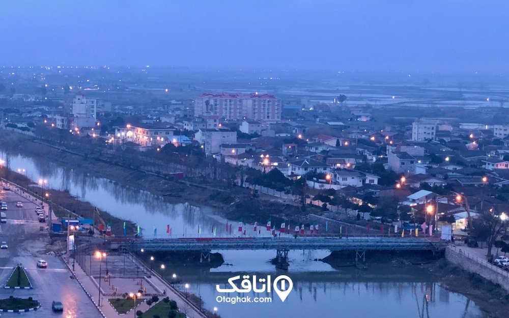 نمای رودخانه بابلرود از بالا و در غروب